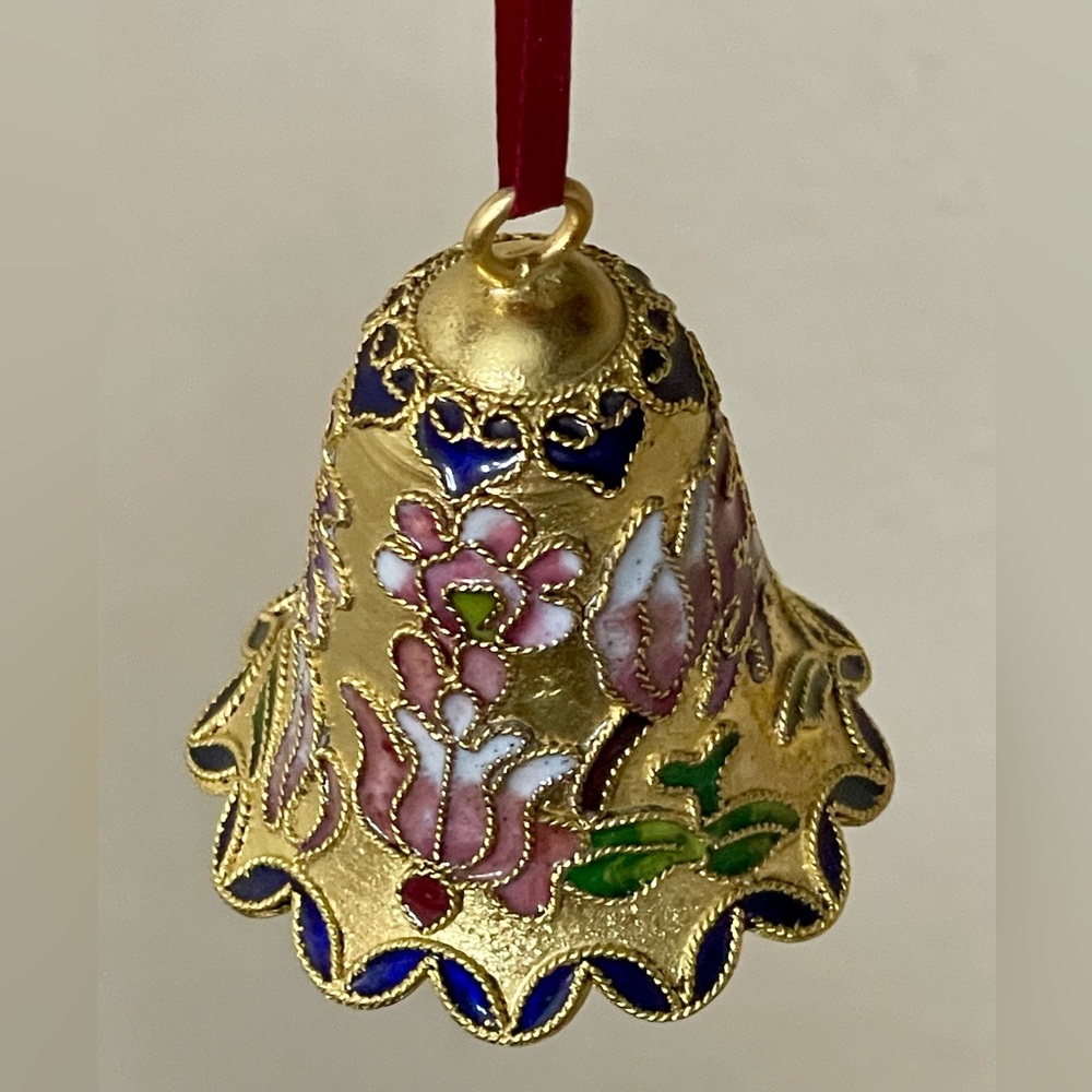 Vintage Cloisonne Enamel Christmas Bell Ornament